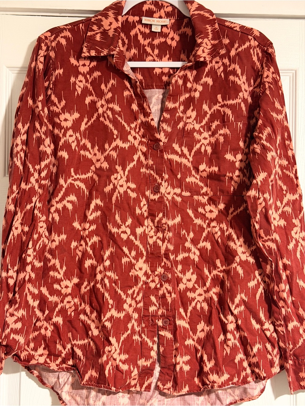 Knox Rose Rust and Cream Ikat Button-Down Shirt
